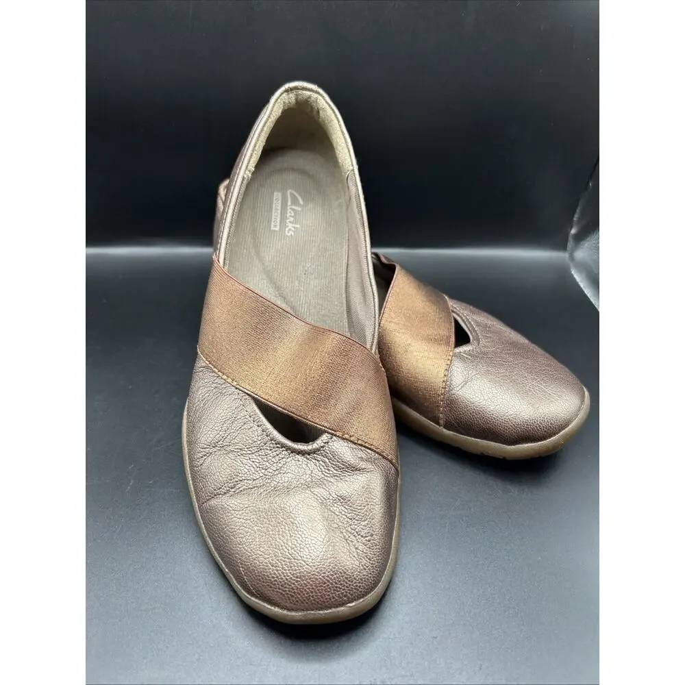 Clarks Collection Womens 7.5 M Ballet Flats Taupe Bronze Metallic Slip On